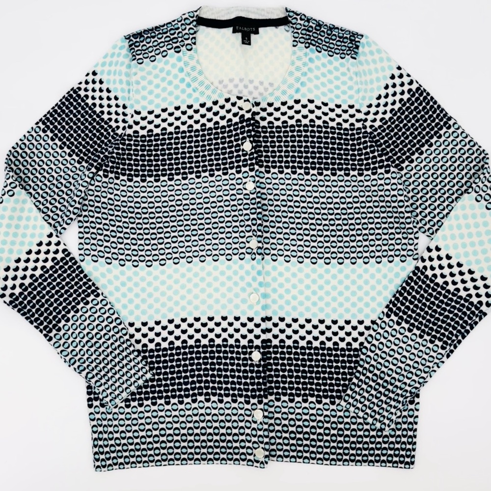 Talbots Striped Polka-Dot Lightweight Button-up Sweater